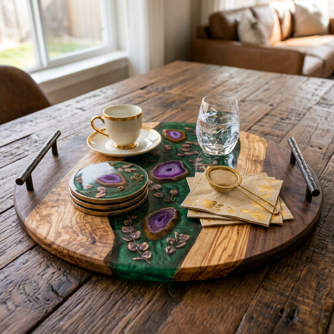 Dainty Floral Resin Ring Dish Handmade Trinket Tray