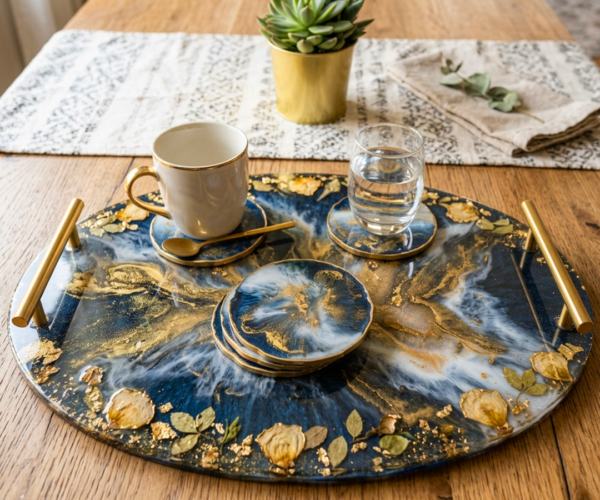 Large-Resin-Tray-Set-with-Coaster-Gold