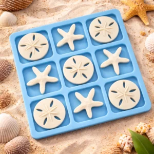 Beach Tic Tac Toe Game: Wooden Coastal Decor, Portable Travel Game