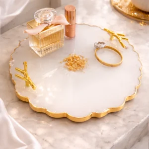 Handmade Resin Tray with Leaf handles